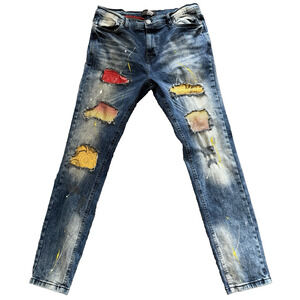 Encrypted Men’s Jeans 36X31* Distressed Patches Paint Spatter Multicolor